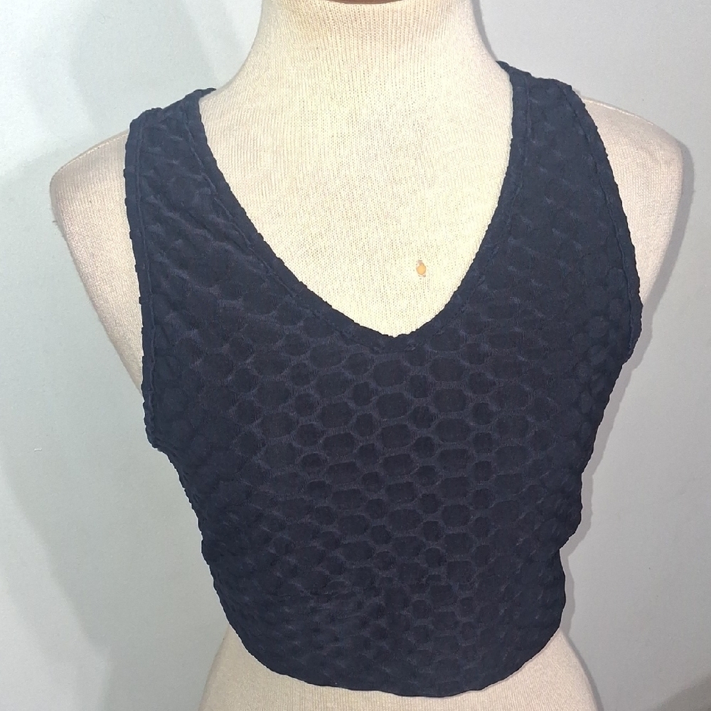 Navy Blue/ Textured Sleeveless Crop Top/ W Sz L/XL